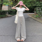 Foreign Trade Bag-free Trendy Black and White Vertical Stripe Wide-leg Pants Women's Summer Thin Vertical Straight Pants All-match Slimming Casual 7