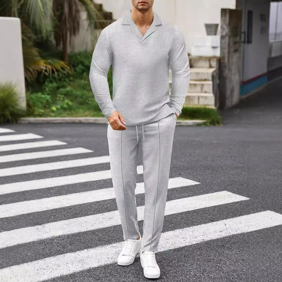 2024 Europe and the United States cross-border Amazon new waffle sports casual long sleeve solid color pants two-piece set