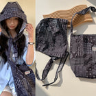 Japanese and Korean Popular Fried Street Hat Bag Two-Piece Set Women's Outdoor Leisure Travel Open Cotton Crosswalk Bag Ethnic 1