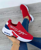 Legere atmungsaktive Keilabsatz-Damen-Sneaker flache Damenschuhe 11