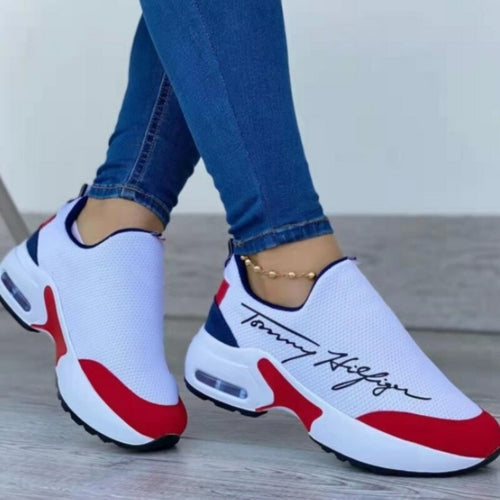 Legere atmungsaktive Keilabsatz-Damen-Sneaker flache Damenschuhe